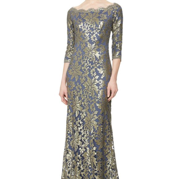 Tadashi Shoji Dresses & Skirts - Tadashi Shoji Blue Gold Sequin Gown